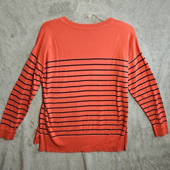 Talbots Women's Sz Med Pink Coral Blue Stripe Vneck Sweater 3/4 sleeve - Picture 8 of 10